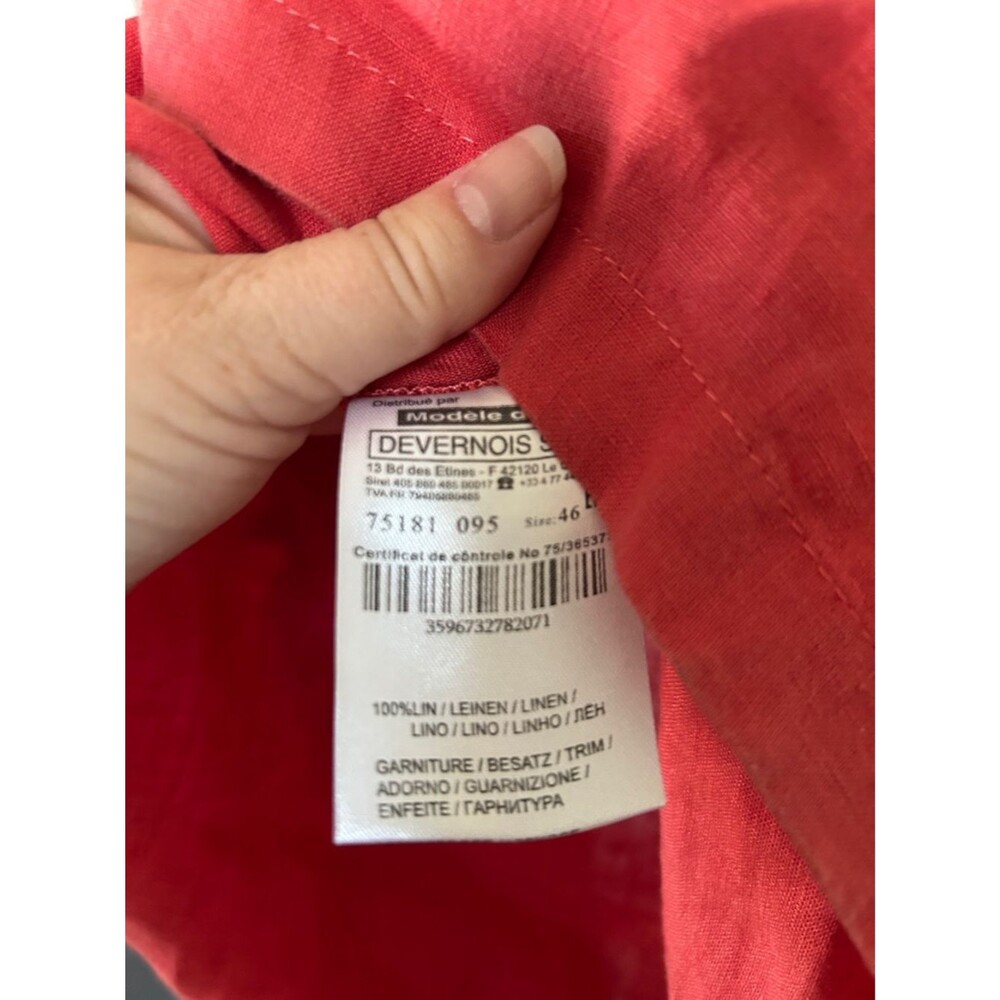 Devernois Coral 100% Linen V-Neck dress with Floral Trim - EU 46 - Picture 4 of 8